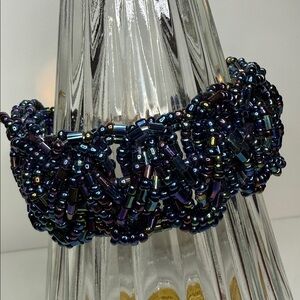 Amazing Multicolor oil slick woven braided wide seed bead boho Beaded Bracelet